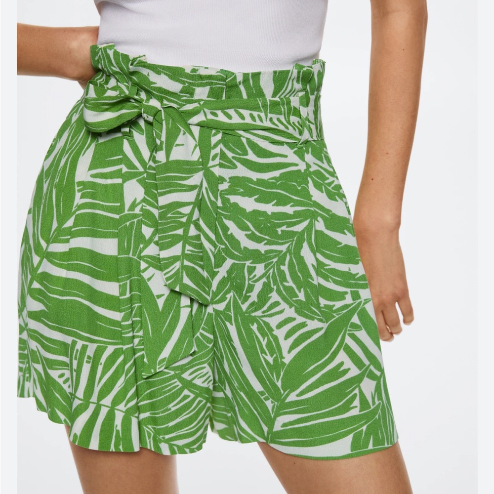 Mango High Waist Green and White Tropical floral  Shorts